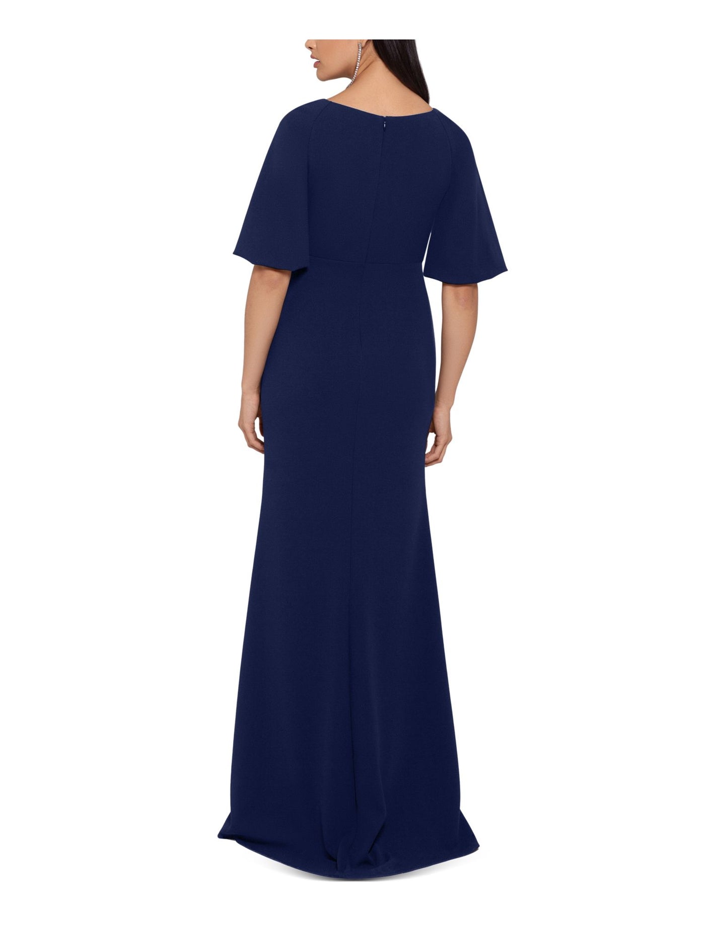 BETSY & ADAM Womens Navy Kimono Sleeve V Neck Full-Length Evening Sheath Dress 8