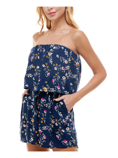 BEBOP Womens Navy Pocketed Floral Strapless Romper Juniors XXS