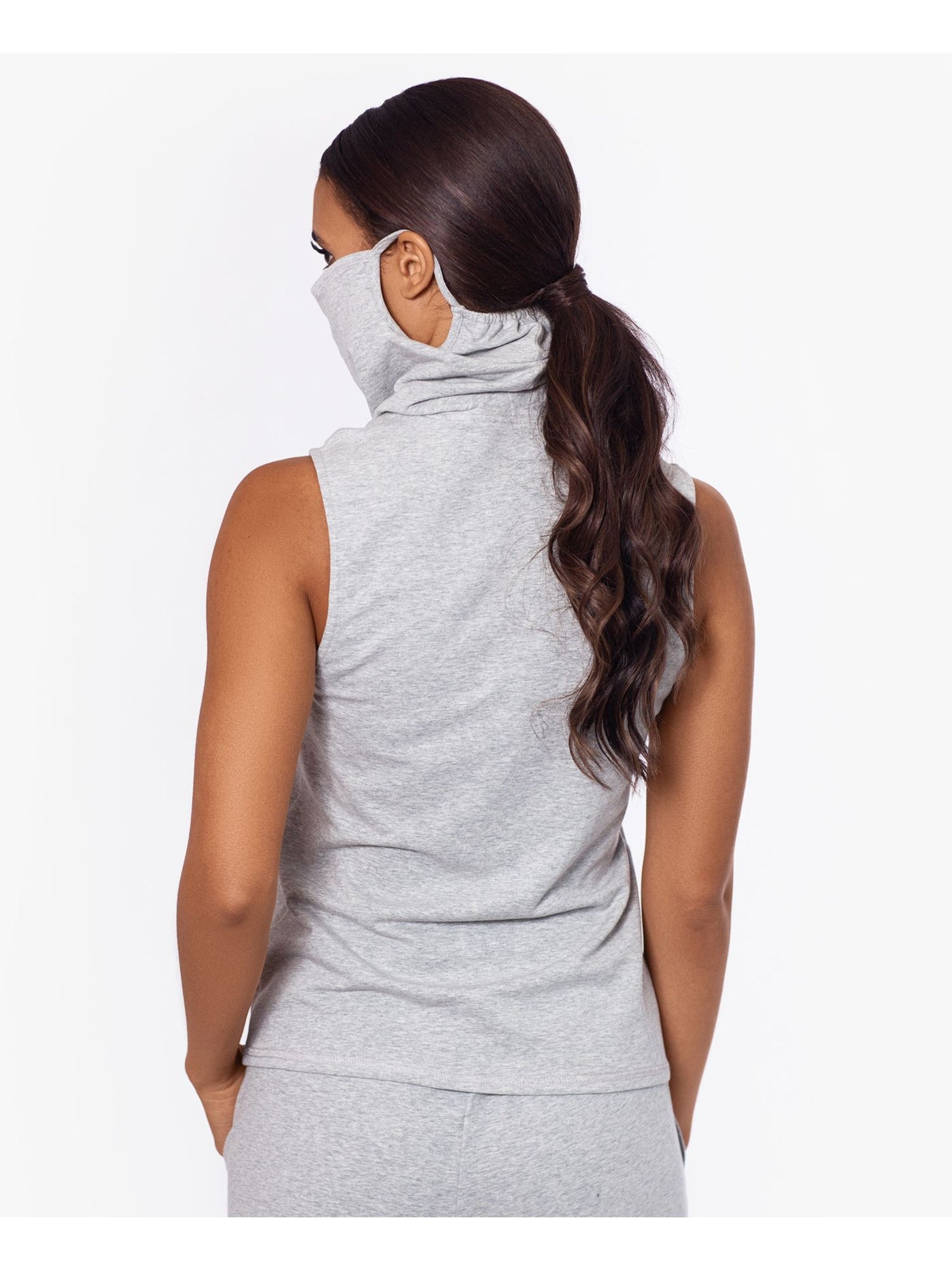 BAM BY BETSY & ADAM Womens Gray Cotton Blend Built-in Mask Sleeveless Cowl Neck Tank Top L