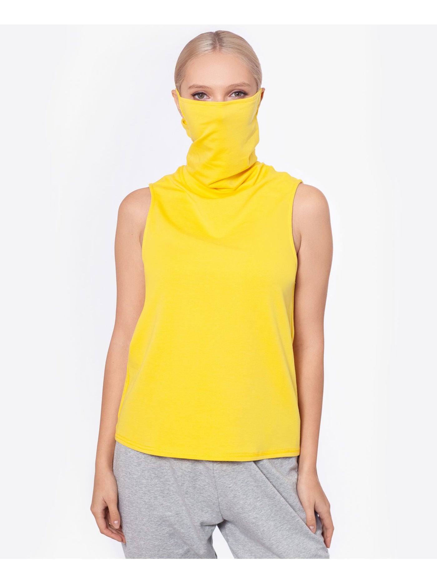 BAM BY BETSY & ADAM Womens Yellow Cotton Blend Built-in Mask Sleeveless Wear To Work Tank Top S