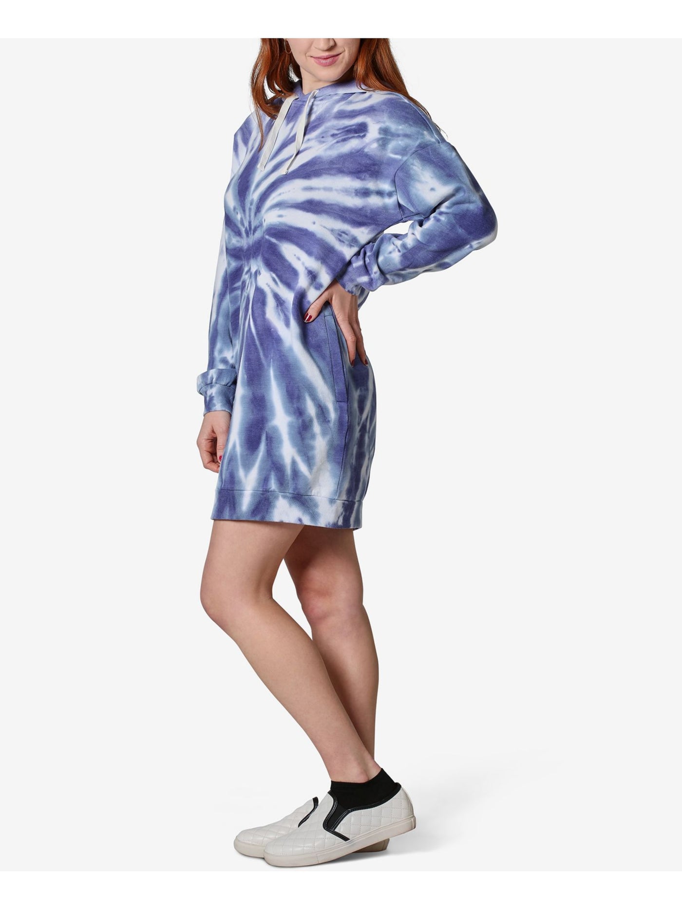 ULTRA FLIRT Womens Navy Hoodie Tie Dye Long Sleeve Short Sheath Dress Juniors XS