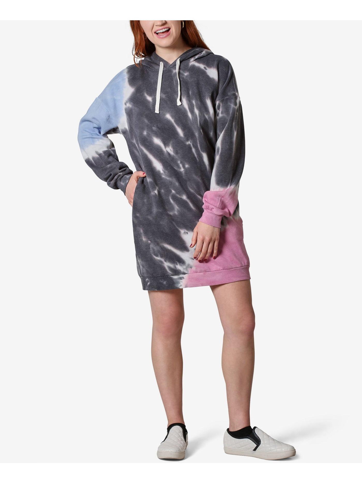 ULTRA FLIRT Womens Gray Hooded Tie Dye Long Sleeve Short Dress Juniors M