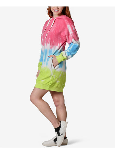 ULTRA FLIRT Womens Pink Hooded Tie Dye Long Sleeve Short Dress Juniors M