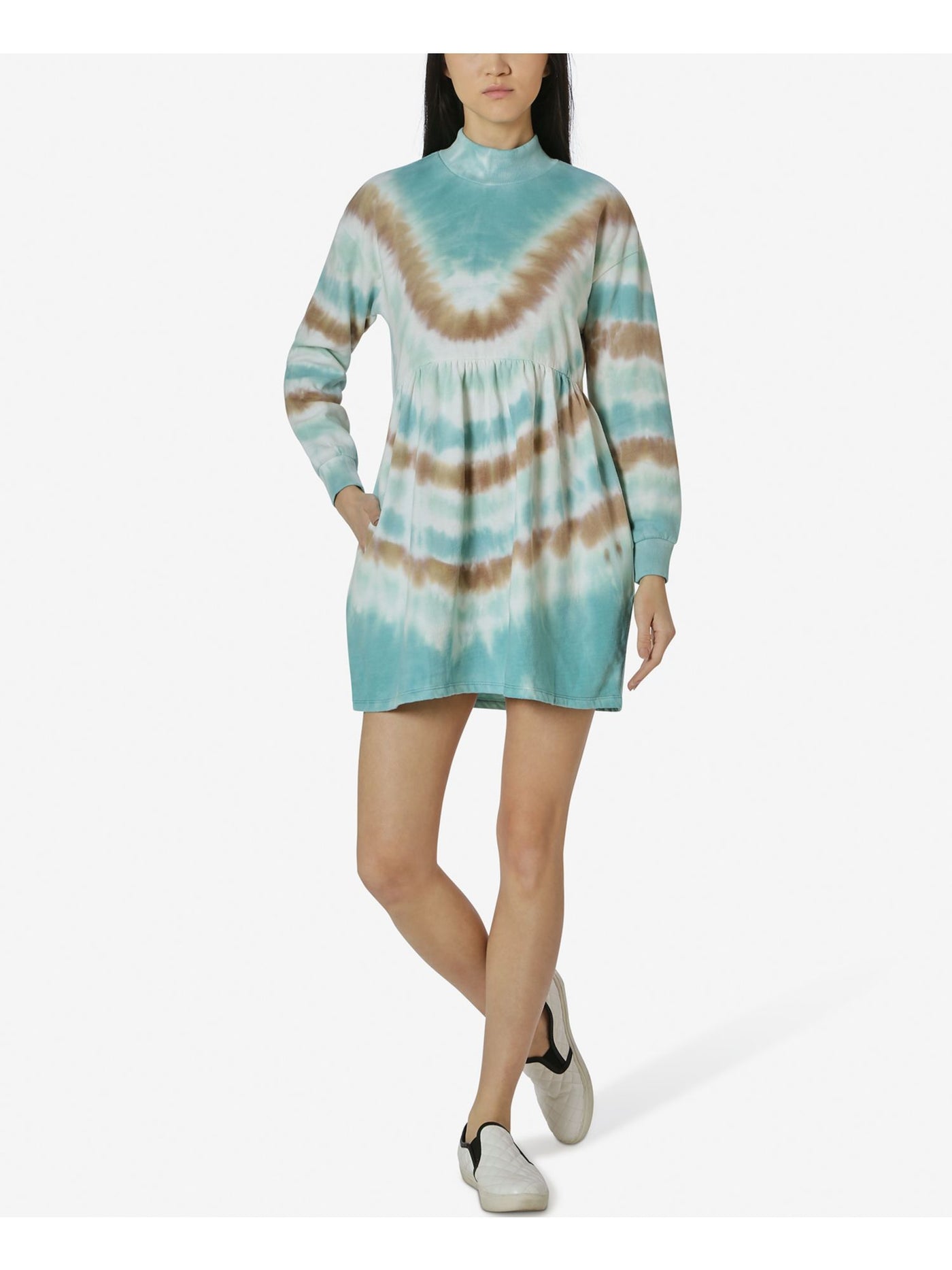 ULTRA FLIRT Womens Blue Mock Neck Tie Dye Mini Shift Dress Juniors M