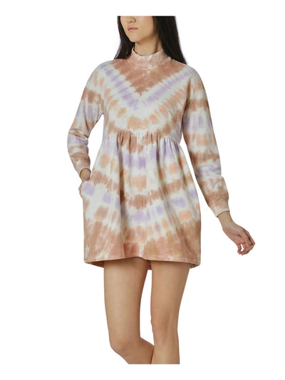 ULTRA FLIRT Womens Purple Mock Neck Tie Dye Long Sleeve Mini Shift Dress Juniors M