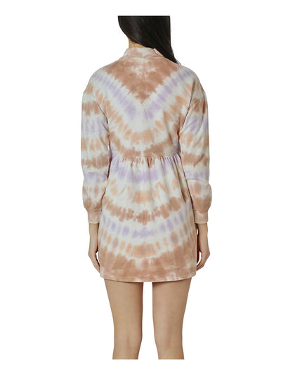 ULTRA FLIRT Womens Brown Mock Neck Tie Dye Long Sleeve Mini Shift Dress Juniors XS