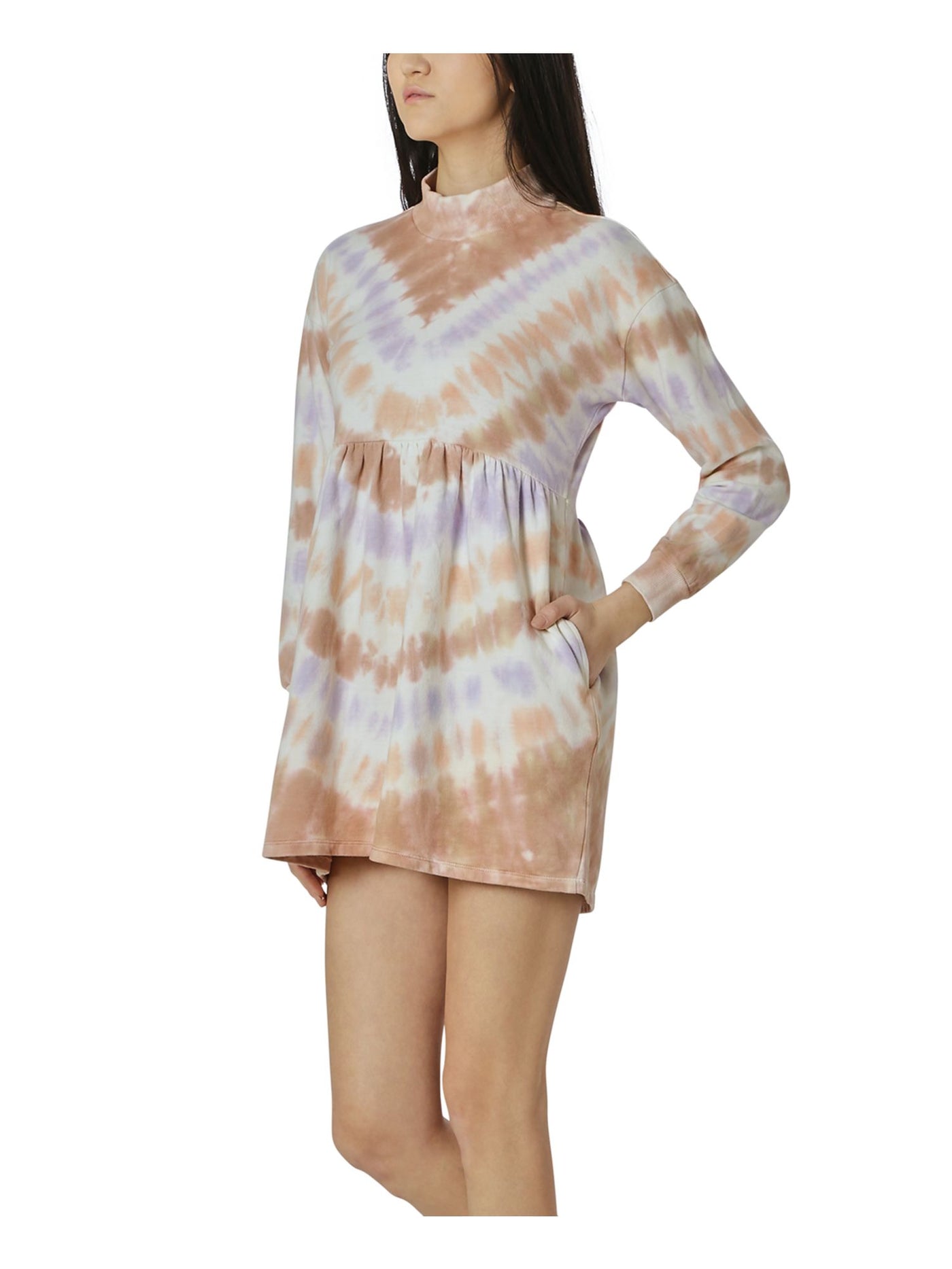 ULTRA FLIRT Womens Purple Mock Neck Tie Dye Long Sleeve Mini Shift Dress Juniors S