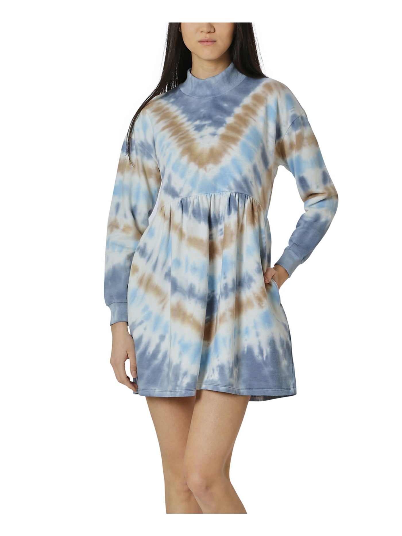 ULTRA FLIRT Womens Blue Mock Neck Tie Dye Mini Shift Dress Juniors S