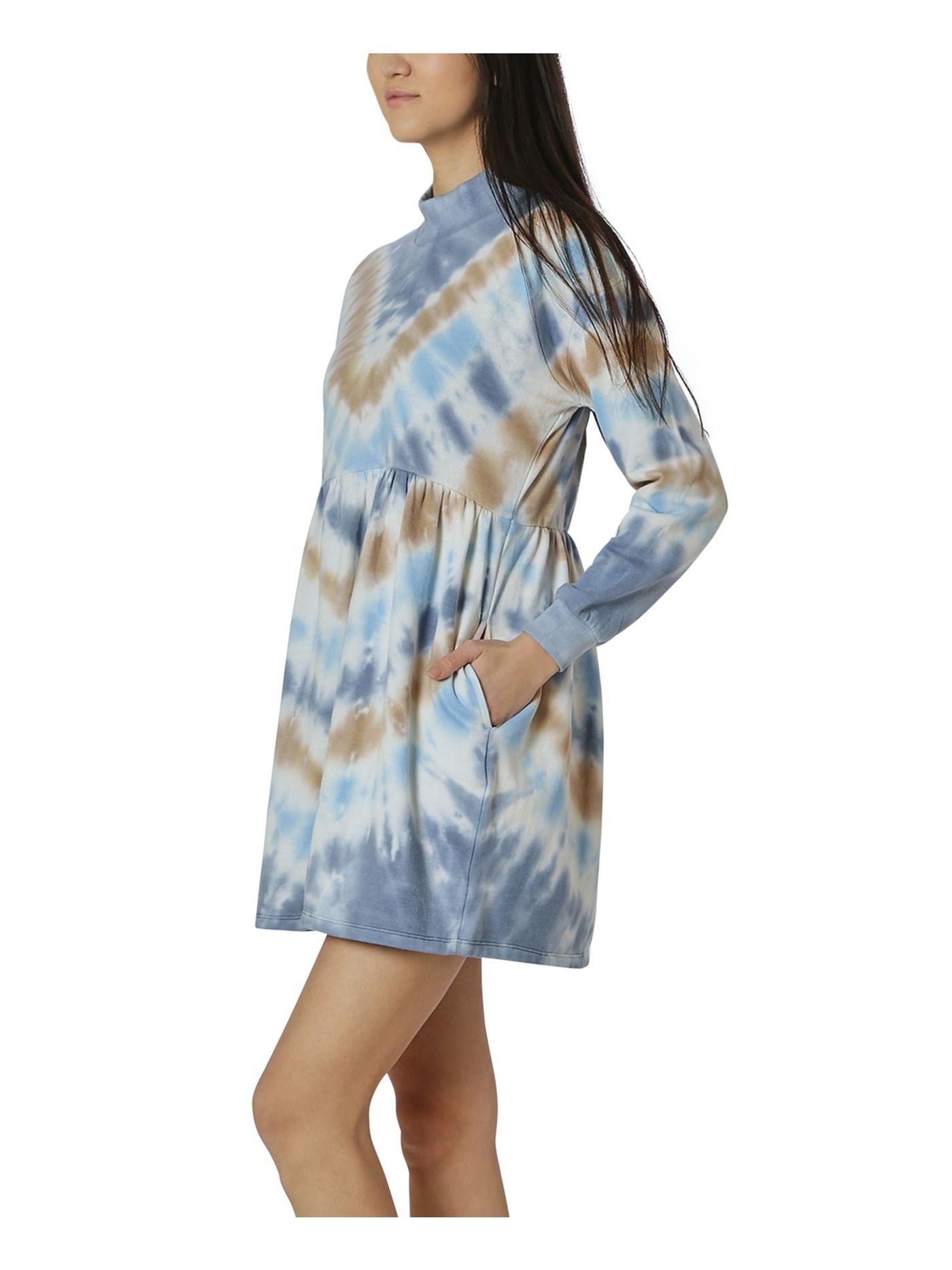 ULTRA FLIRT Womens Blue Mock Neck Tie Dye Mini Shift Dress Juniors L